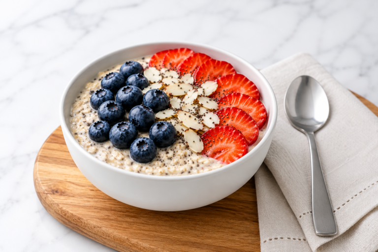 Creamy high protein overnight oats.