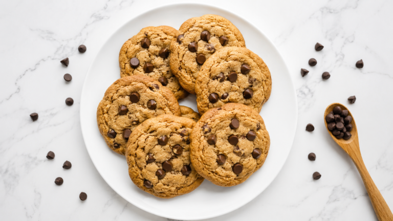 Low-carb almond butter cookies with melted chocolate chips on a cooling rack.